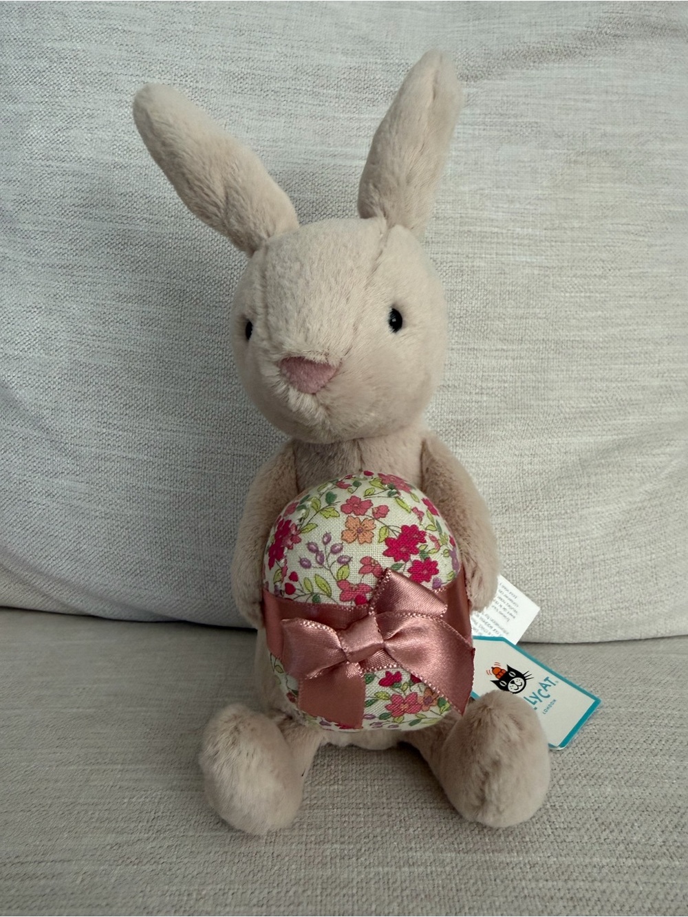 Jellycat Beige Bonnie Bunny with Floral Egg and Pink Bow- Retired, BNWT